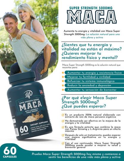 MACA SUPER STRENGTH 500MG LIFE – POTENCIADOR DE ENERGIA, LIBIDO Y ENFOQUE